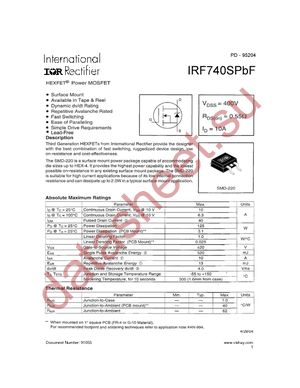 IRF740SPBF datasheet  